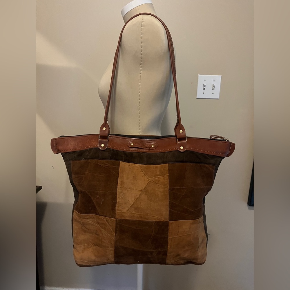 Down Home Leather Large Patchwork tote handmade Mount Vernon OH.